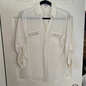 Express Ivory Blouse with Studded Pockets